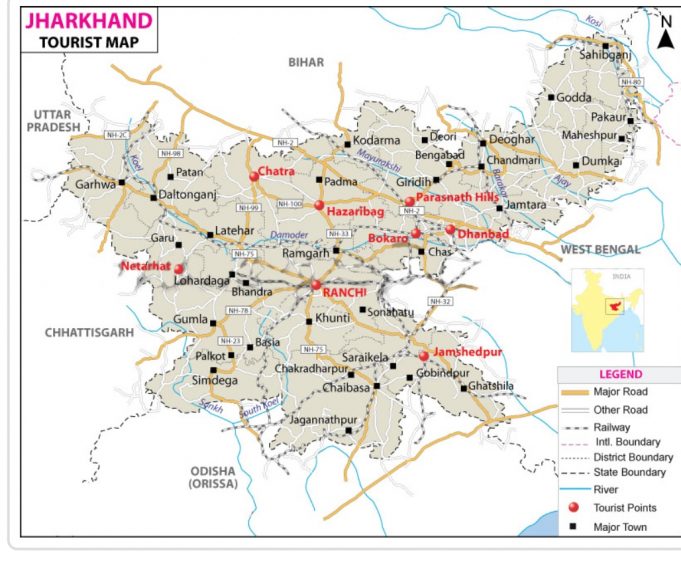 IMPORTANT FACTS OF JHARKHAND JHARKHAND TOURIST MAP