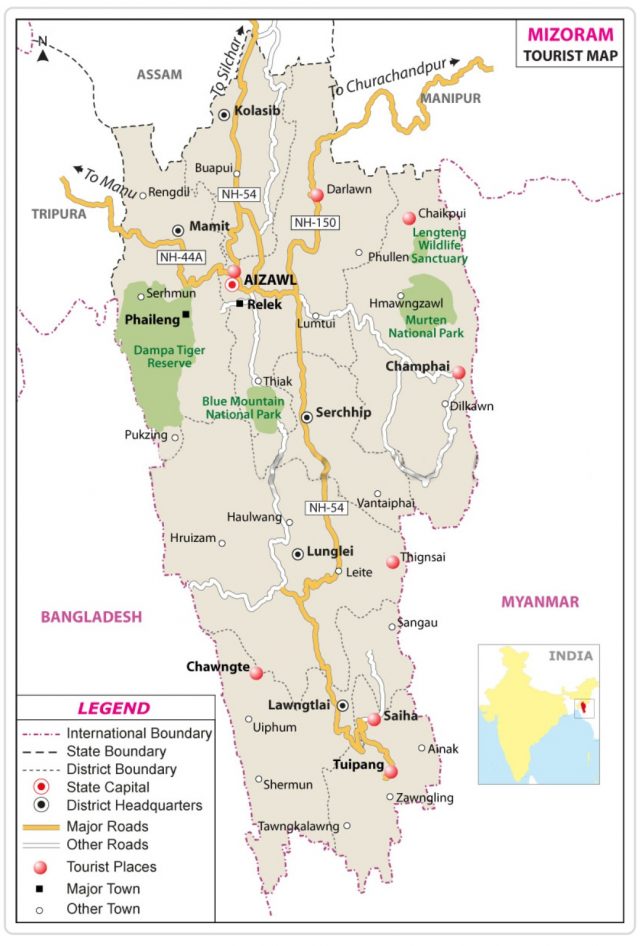 MIZORAM TOURIST MAP