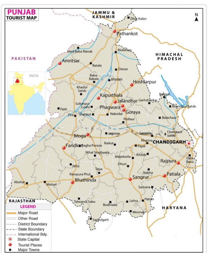 GENERAL FACTS ABOUT PUNJAB TOURIST MAP OF PUNJAB