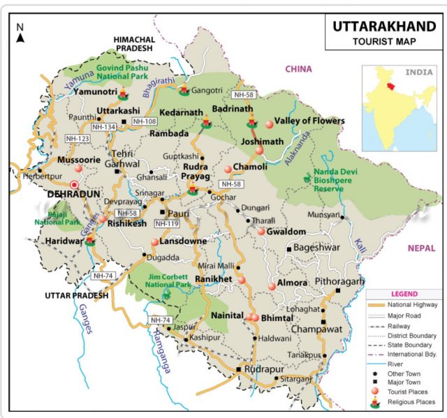 TOURIST MAP OF UTTARAKHAND