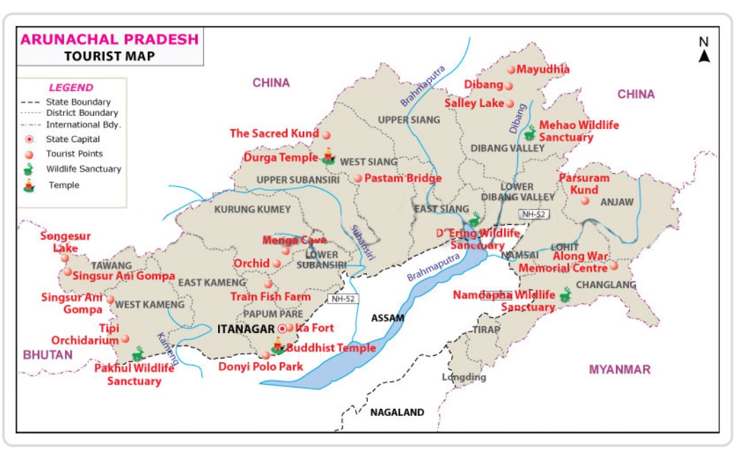 arunachal pradesh tourist spot map