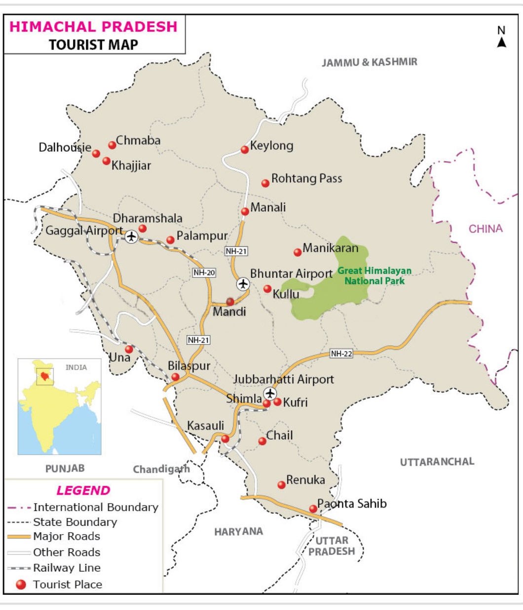 himachal tourist map with distance